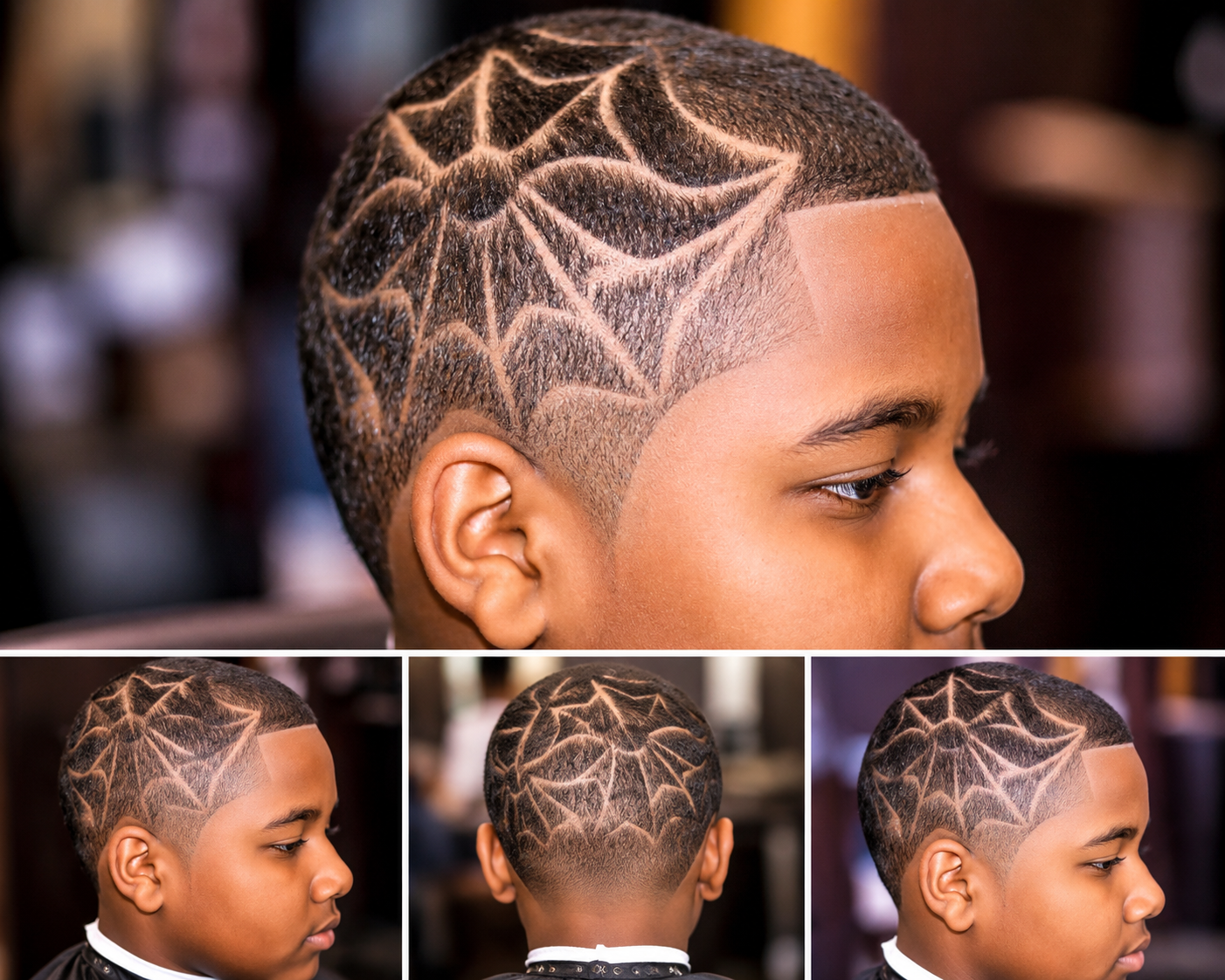 Spiderweb hair design on a young client